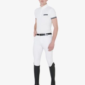 Equestro Men's slim fit competition polo shirt with black inserts White -Large
