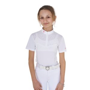 Girl's Perforated Competition Polo Shirt ss Zip