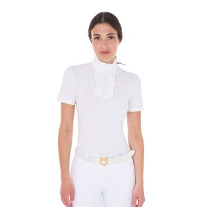 Women's Strass Ruches Polo Shirt ss Zip